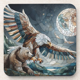 モザイクアイアート | Brown Bear and an Eagle Full Moon コースター
