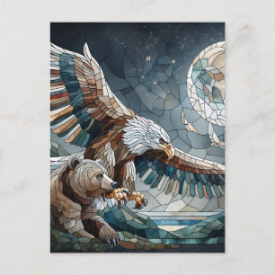 モザイクアイアート Brown Bear and an Eagle Full Moon ポストカード