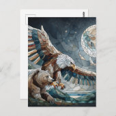 モザイクアイアート | Brown Bear and an Eagle Full Moon ポストカード (正面/裏面)