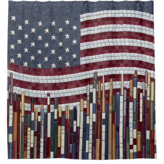 モザイクアメリカ国旗のステンドグラス抽象芸術 シャワーカーテン (正面)