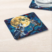 モザイクアートのオオカミとフクロウ スクエアペーパーコースター (アングル)