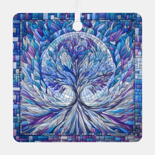 モザイクアートの紫の木 メタルオーナメント (正面)
