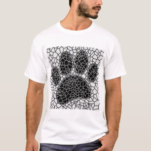モザイクアートドッグポープリント白黒 Tシャツ