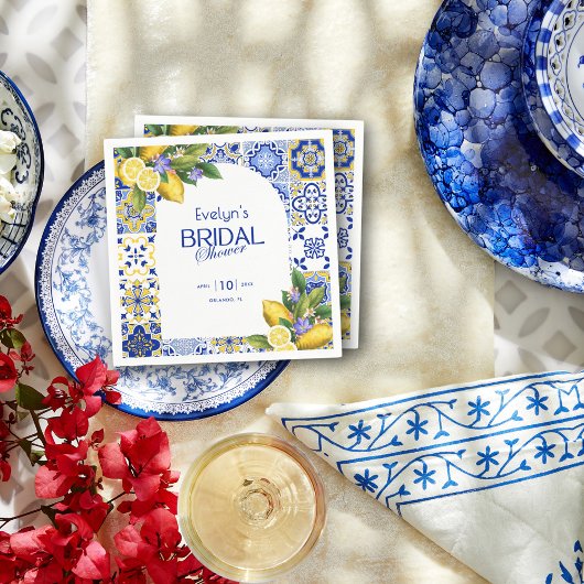 モザイクイタリアンブルータイルレモンブライダルシャワー スタンダードカクテルナプキン