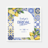 モザイクイタリアンブルータイルレモンブライダルシャワー スタンダードカクテルナプキン (正面)