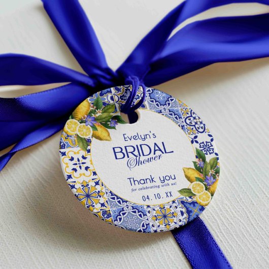 モザイクイタリアンブルータイルレモンブライダルシャワー フェイバータグ