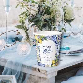 モザイクイタリアンブルータイルレモンブライダルシャワー 紙コップ