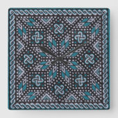 モザイクイラストレーションブラックグレーとマティスブルー スクエア壁時計 (正面)