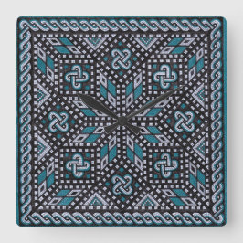 モザイクイラストレーションブラックグレーとマティスブルー スクエア壁時計