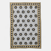 モザイクインスパイア白黒と金ゴールド キッチンタオル (縦)