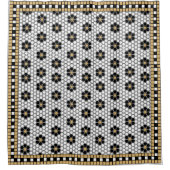 モザイクインスパイア白黒と金ゴールド シャワーカーテン (正面)