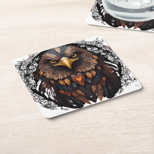 モザイクイーグルポートレート円枕 スクエアペーパーコースター (アングル)