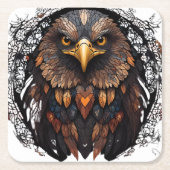 モザイクイーグルポートレート円枕 スクエアペーパーコースター (正面)