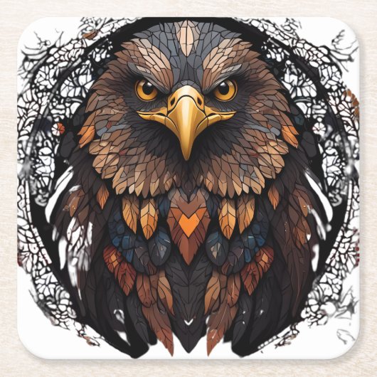モザイクイーグルポートレート円枕 スクエアペーパーコースター (正面)