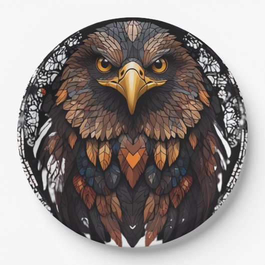 モザイクイーグルポートレート円枕 ペーパープレート (正面)