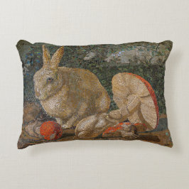 モザイクウサギとキノコ自然ヴィンテージ アクセントクッション