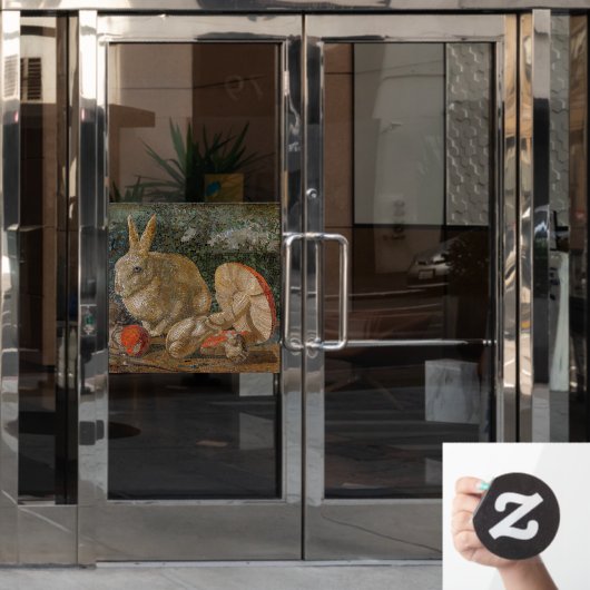 モザイクウサギとキノコ自然ヴィンテージ ウィンドウサイン (オフィスドア)