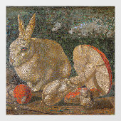 モザイクウサギとキノコ自然ヴィンテージ ウィンドウサイン (シート)