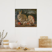 モザイクウサギとキノコ自然ヴィンテージ ポスター (キッチン)