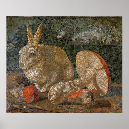 モザイクウサギとキノコ自然ヴィンテージ ポスター (正面)