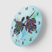 モザイクウミガメ時計 ラウンド壁時計 (傾斜)