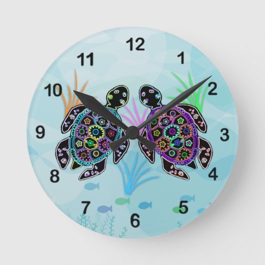 モザイクウミガメ時計 ラウンド壁時計 (正面)
