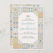 モザイクエレガントタイル図解入りの、写真付きの結婚式招待状 招待状 (正面/裏面)