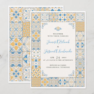 モザイクエレガントタイル図解入りの、写真付きの結婚式招待状 招待状