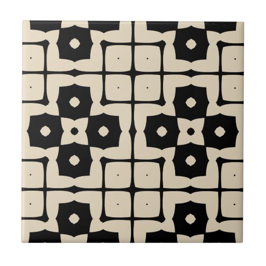 モザイクエレガントブラックとベージュの幾何学的パターン タイル (正面)