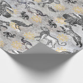 モザイクエレガント白黒金ゴールドタイガーライオンイーグル ラッピングペーパー (角)