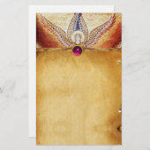 モザイクエンジェルブラウンパーチメントピンク明るい赤紫色アメジスト 便箋 (正面/裏面)