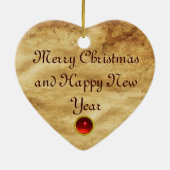 モザイクエンジェルブラウンパーチメント，赤ルビー セラミックオーナメント (裏面)