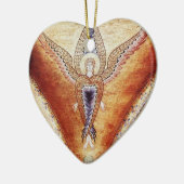 モザイクエンジェルブラウンパーチメント，赤ルビー セラミックオーナメント (左)