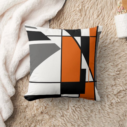 モザイクオレンジホワイトグレーブラックジオメトリック抽象芸術 クッション (ブランケット)