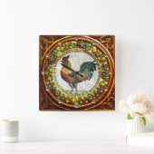 モザイクオンドリ、フルーツが付いている旧式な花の王冠 スクエア壁時計 (ホーム)