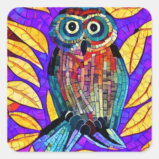 モザイクカラフルお洒落フクロウの芸術 スクエアシール (正面)