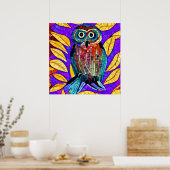 モザイクカラフルお洒落フクロウの芸術 ポスター (キッチン)