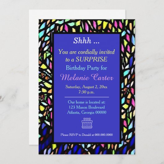 モザイクカラフルアートパーティの招待状 招待状 (正面/裏面)