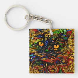 モザイクカラフルキャットアートプリン キーホルダー