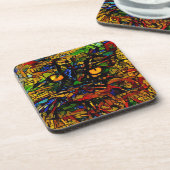 モザイクカラフルキャットアートプリン コースター (左側)