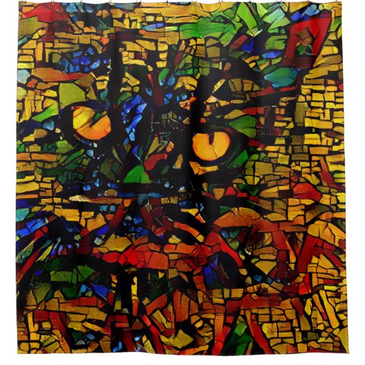 モザイクカラフルキャットアートプリン シャワーカーテン (正面)