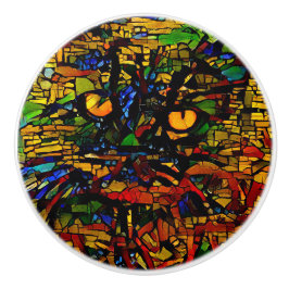 モザイクカラフルキャットアートプリン セラミックノブ