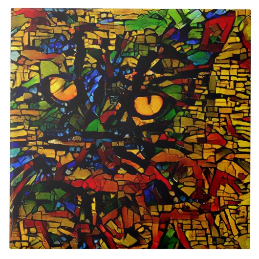 モザイクカラフルキャットアートプリン タイル (正面)