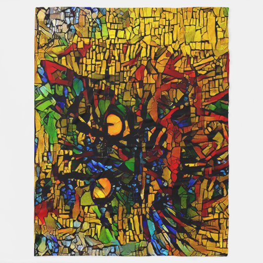 モザイクカラフルキャットアートプリン フリースブランケット (正面)