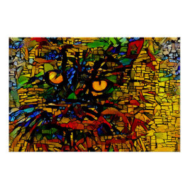 モザイクカラフルキャットアートプリン ポスター
