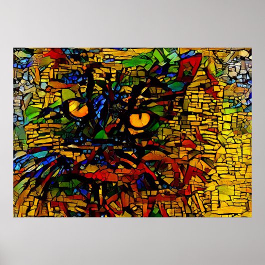 モザイクカラフルキャットアートプリン ポスター (正面)