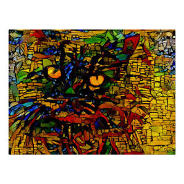 モザイクカラフルキャットアートプリン ポスター
