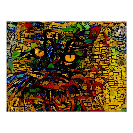 モザイクカラフルキャットアートプリン ポスター (正面)