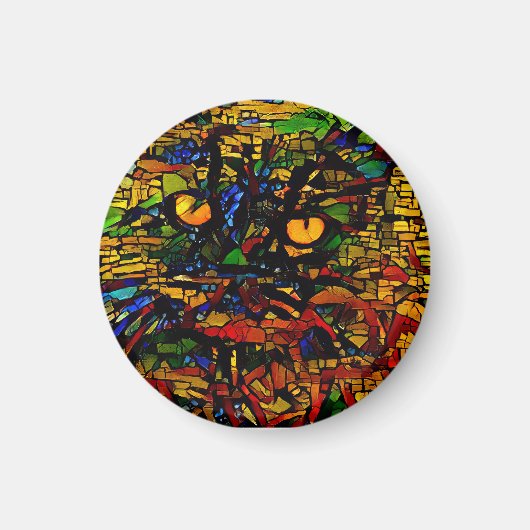 モザイクカラフルキャットアートプリン マグネット (正面)