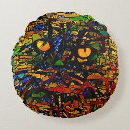 モザイクカラフルキャットアートプリン ラウンドクッション